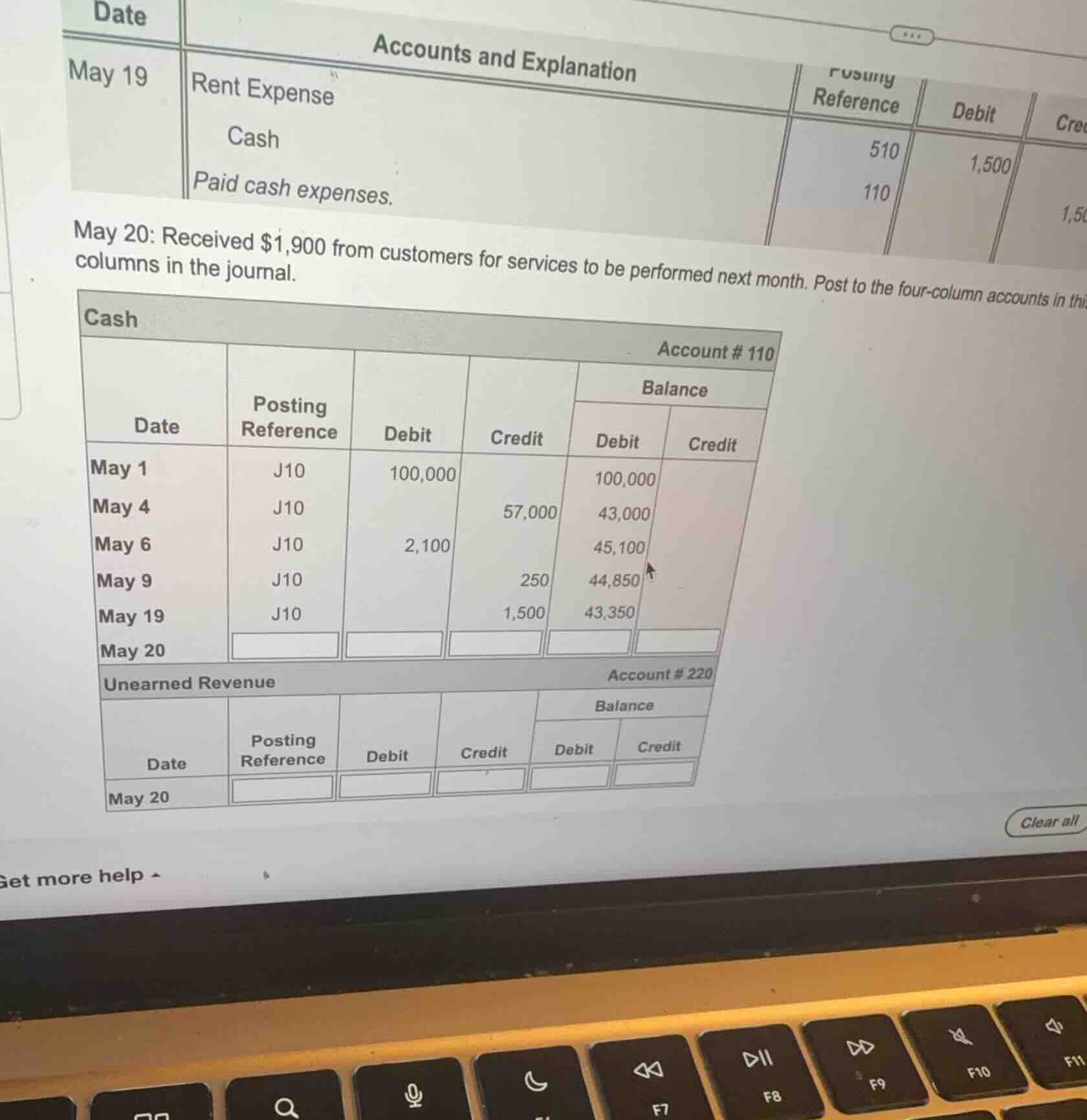 may 20: received $1,900 from customers for services to be performed nex…