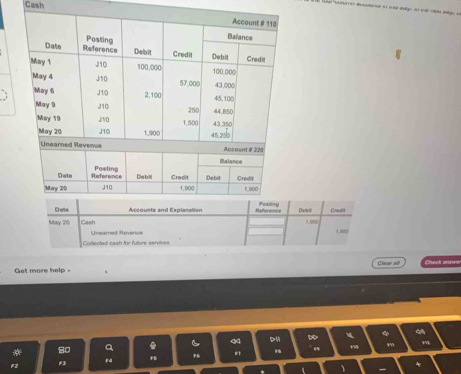 cash account # 110 balance date posting reference debit credit debit cr…