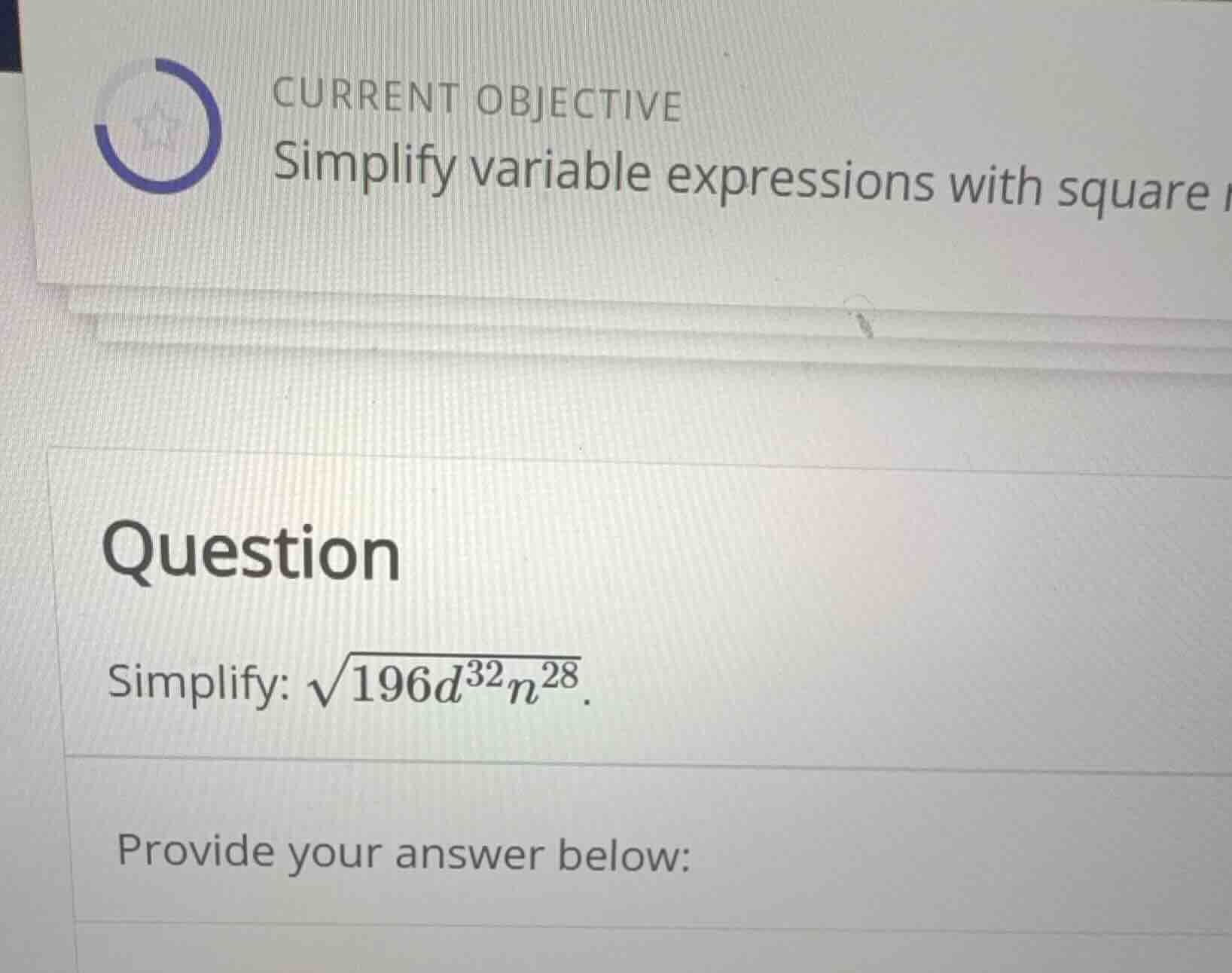 current objective simplify variable expressions with square roots quest…