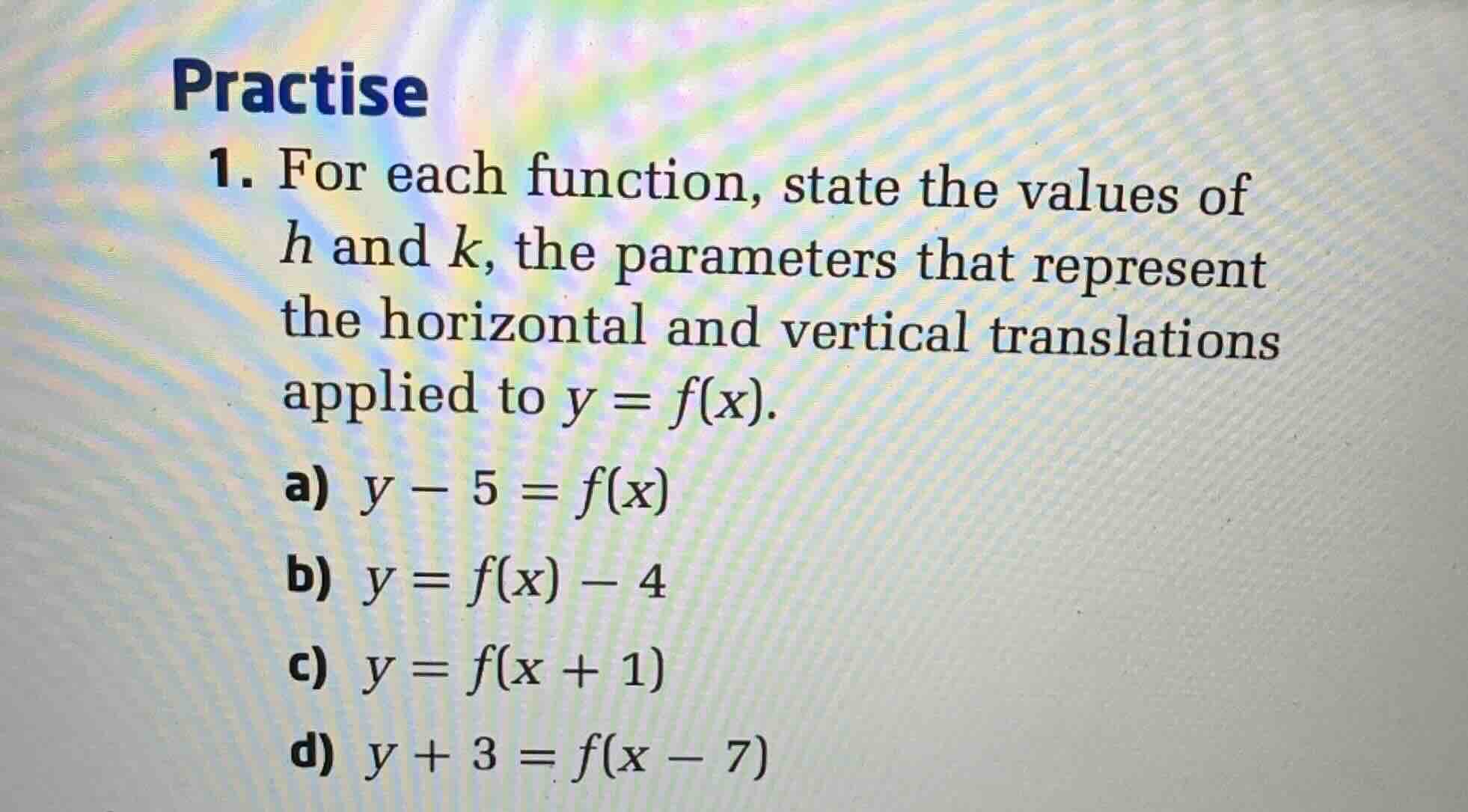 practise 1. for each function, state the values of \\(h\\) and \\(k\\),…