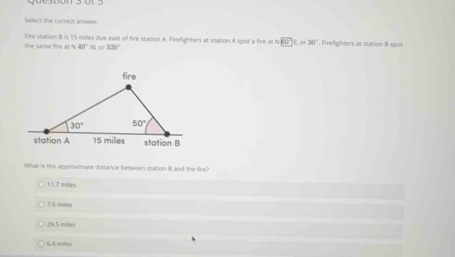 select the correct answer. fire station b is 15 miles due east of fire …