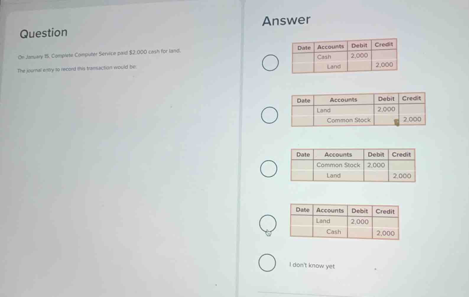 question on january 15, complete computer service paid $2,000 cash for …