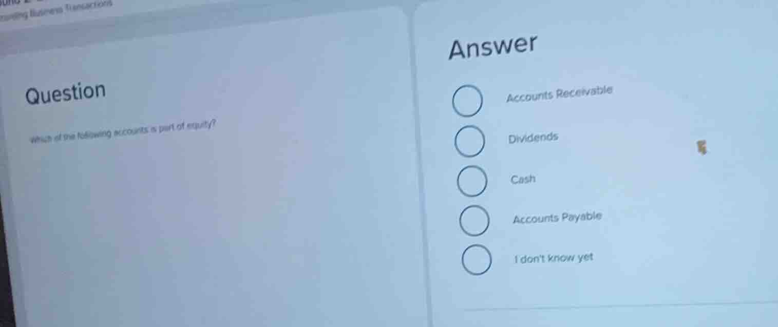 question which of the following accounts is part of equity? answer acco…