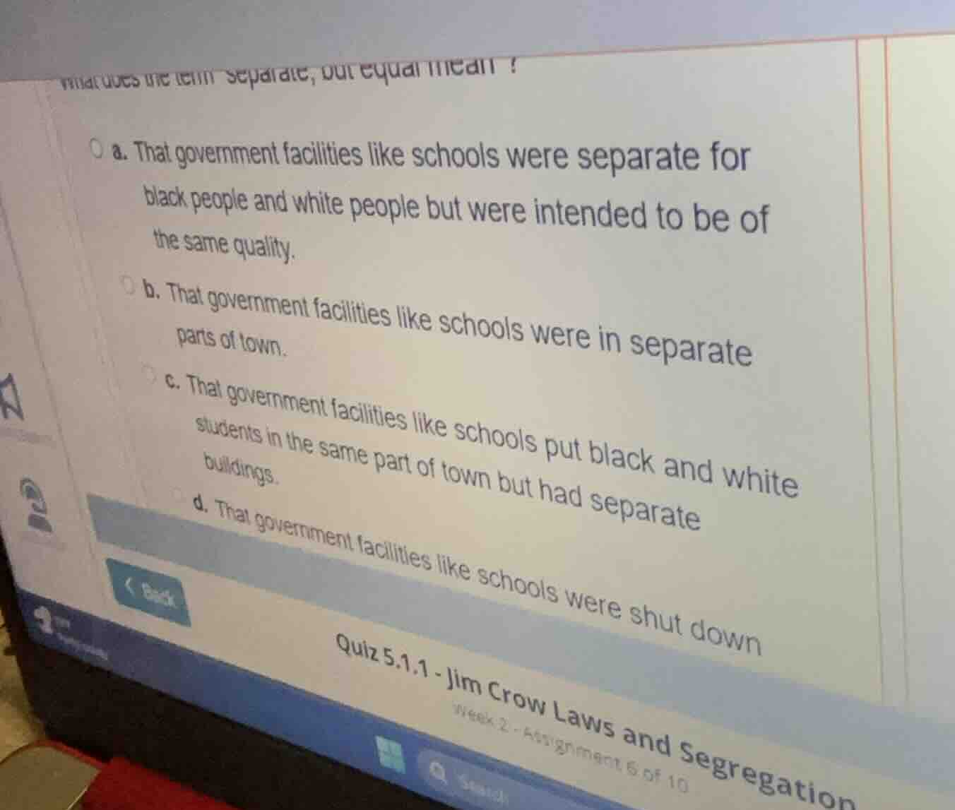 what does the term \separate, but equal\ mean? a. that government facil…