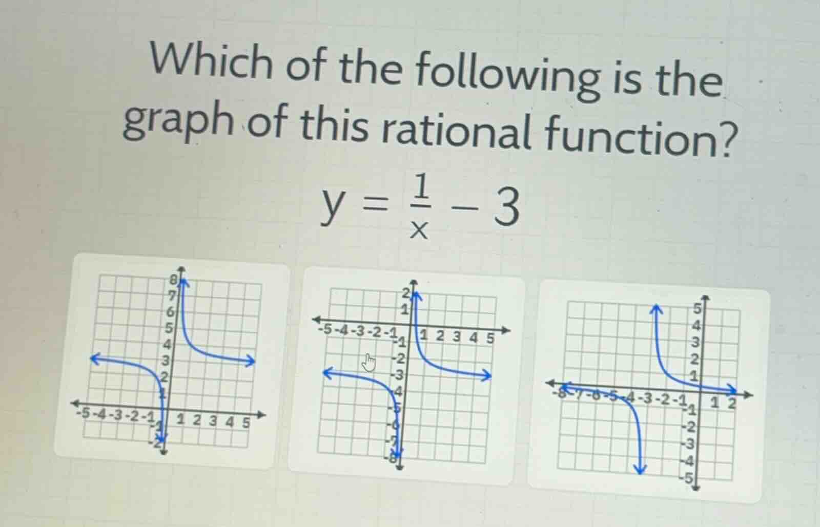 which of the following is the graph of this rational function? \\y = \\…