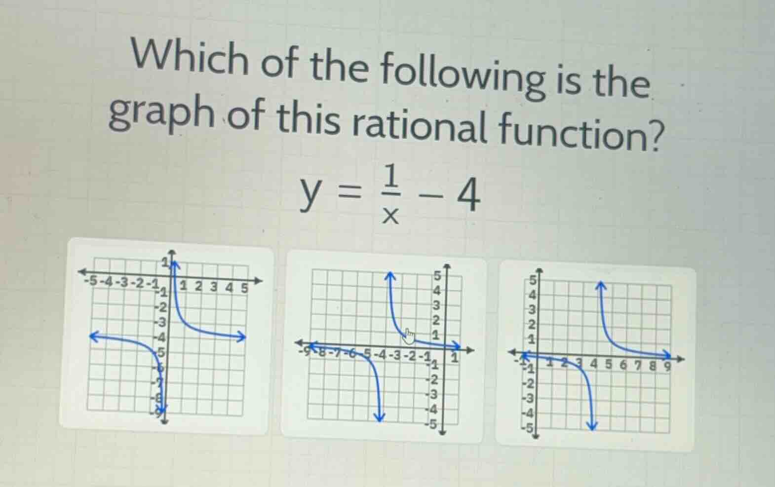 which of the following is the graph of this rational function? \\y = \\…