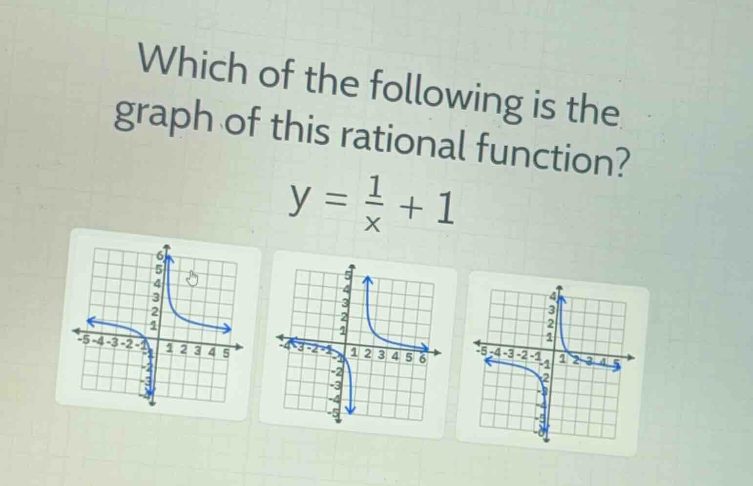 which of the following is the graph of this rational function? \\y = \\…
