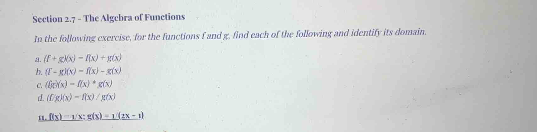 section 2.7 - the algebra of functions in the following exercise, for t…