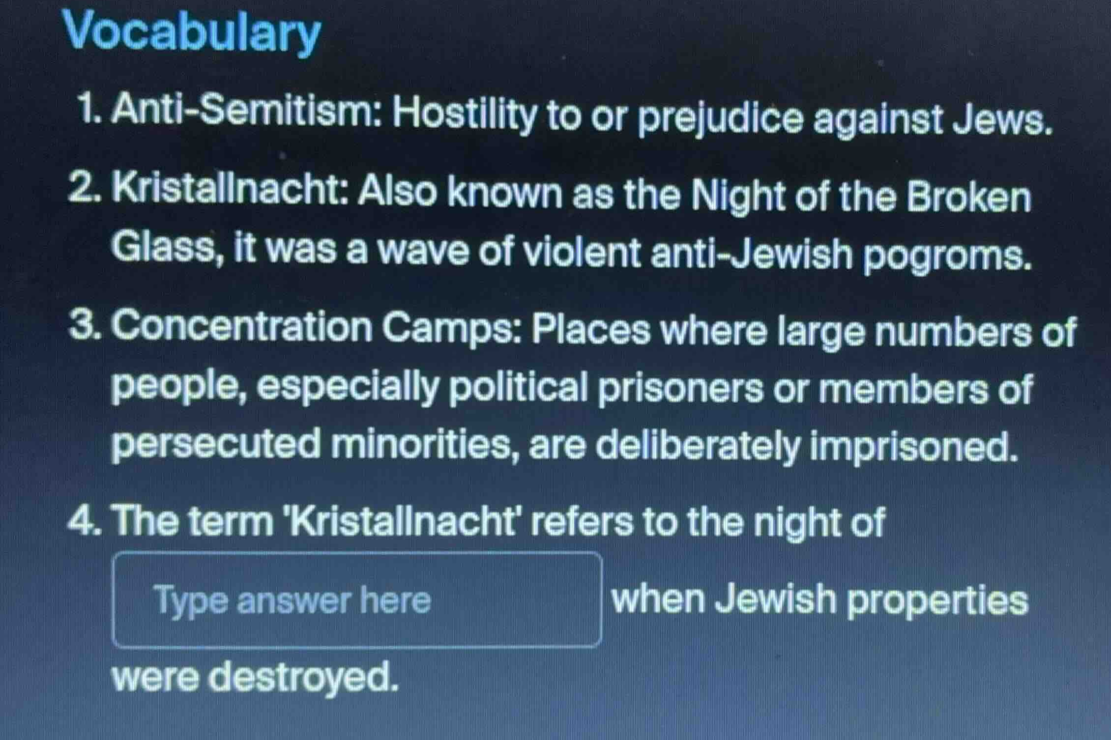 vocabulary 1. anti-semitism: hostility to or prejudice against jews. 2.…