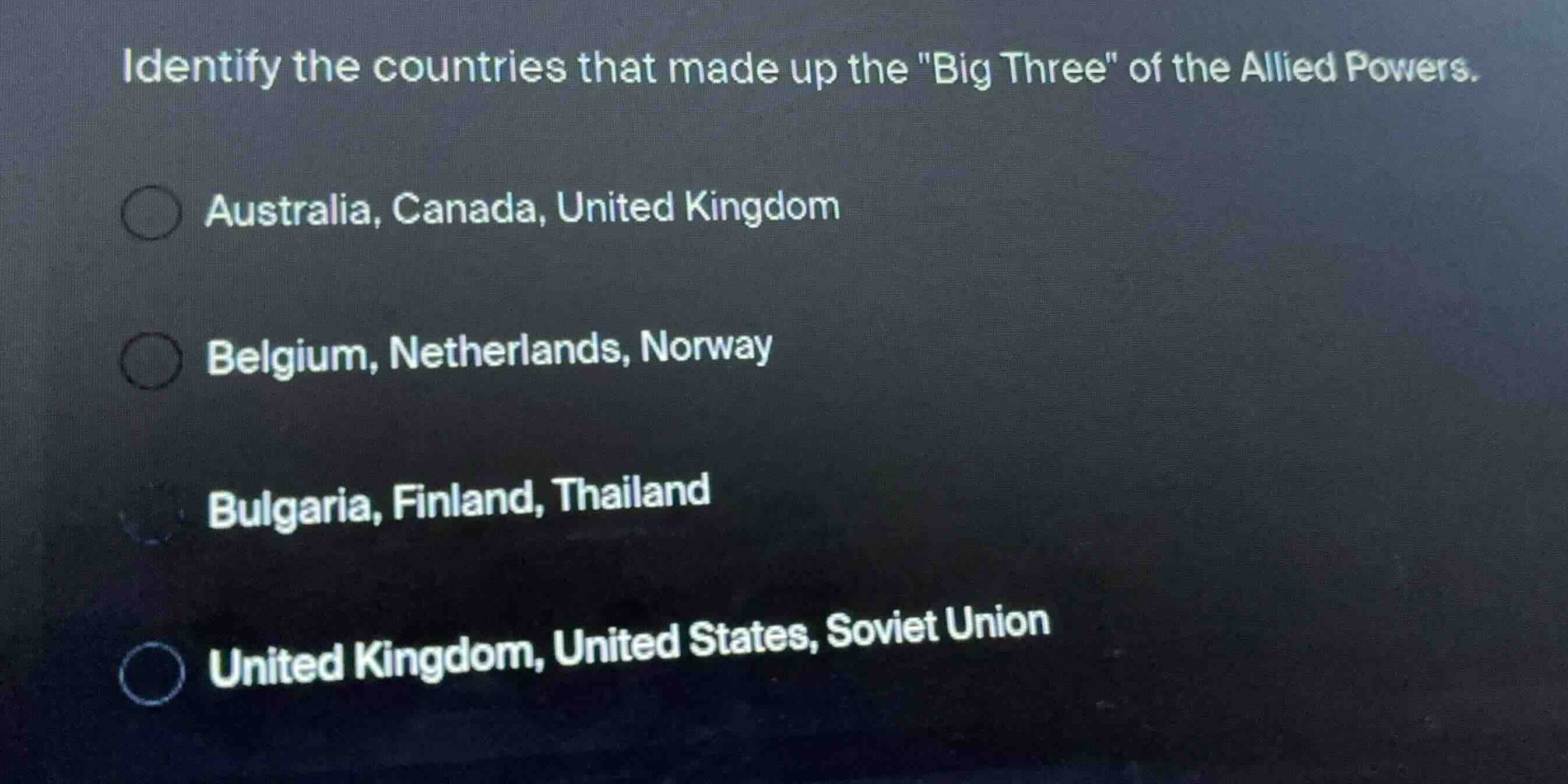 identify the countries that made up the \big three\ of the allied power…