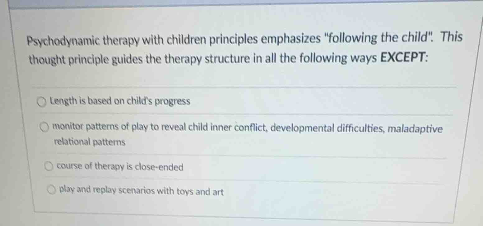 psychodynamic therapy with children principles emphasizes \following th…