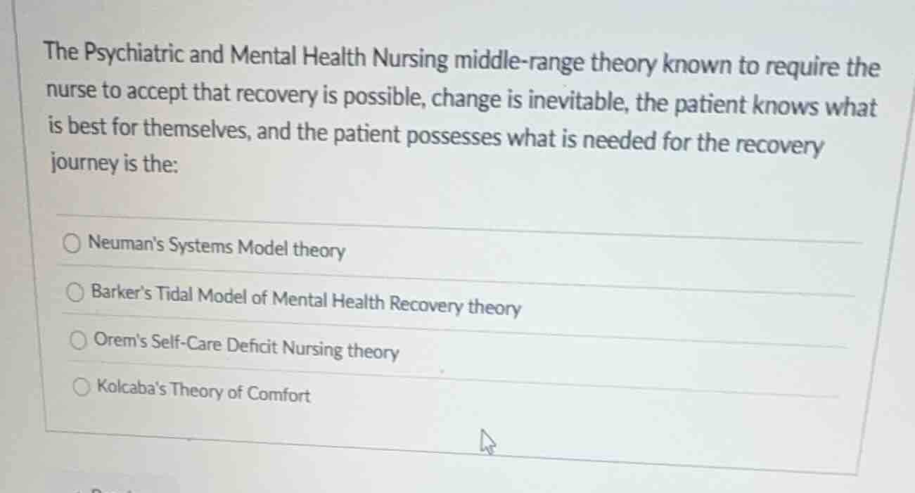 the psychiatric and mental health nursing middle-range theory known to …