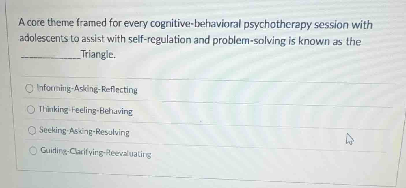a core theme framed for every cognitive-behavioral psychotherapy sessio…