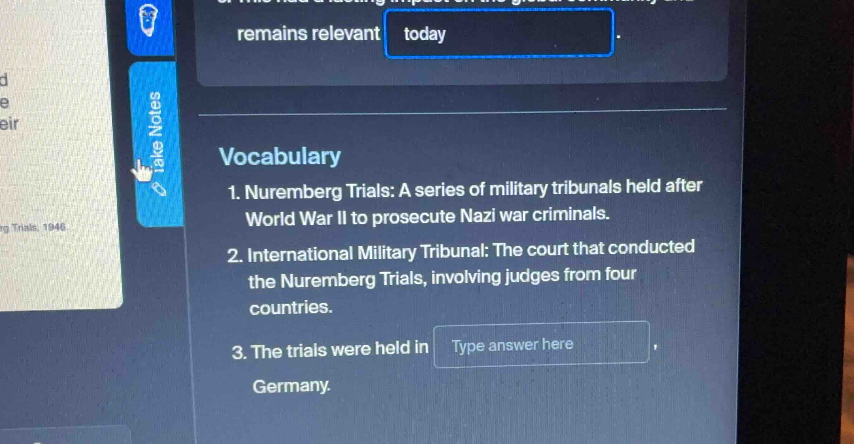 vocabulary 1. nuremberg trials: a series of military tribunals held aft…