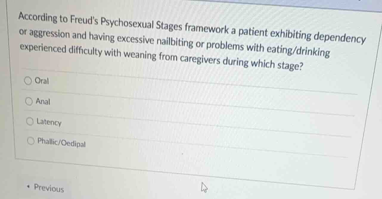 according to freuds psychosexual stages framework a patient exhibiting …