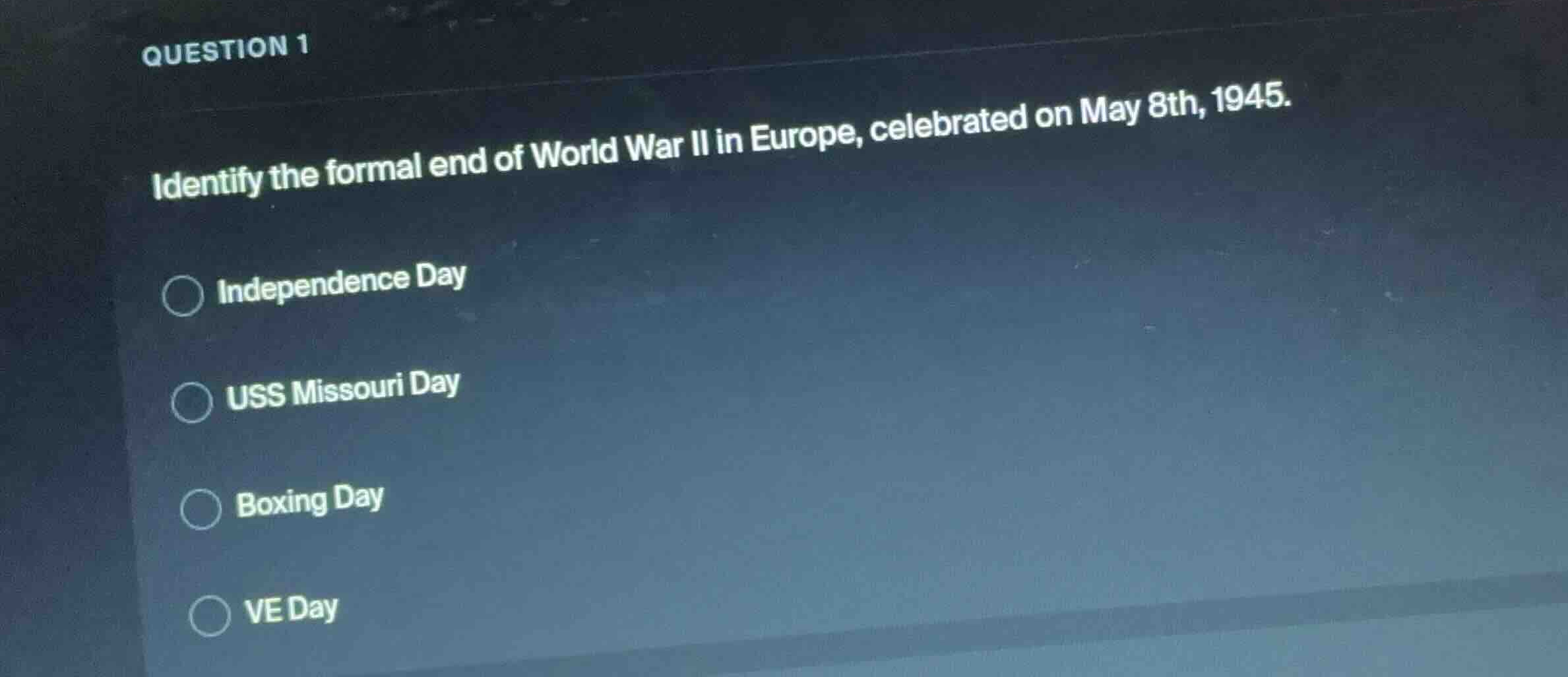 question 1 identify the formal end of world war ii in europe, celebrate…