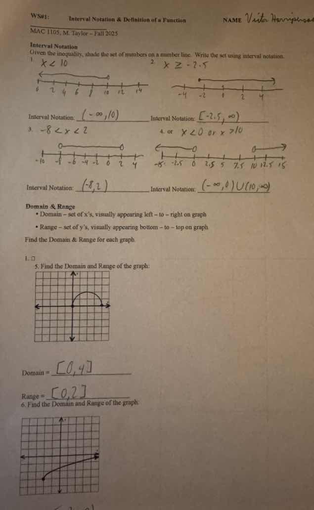 ws#1: interval notation & definition of a function mac 1105, m. taylor …