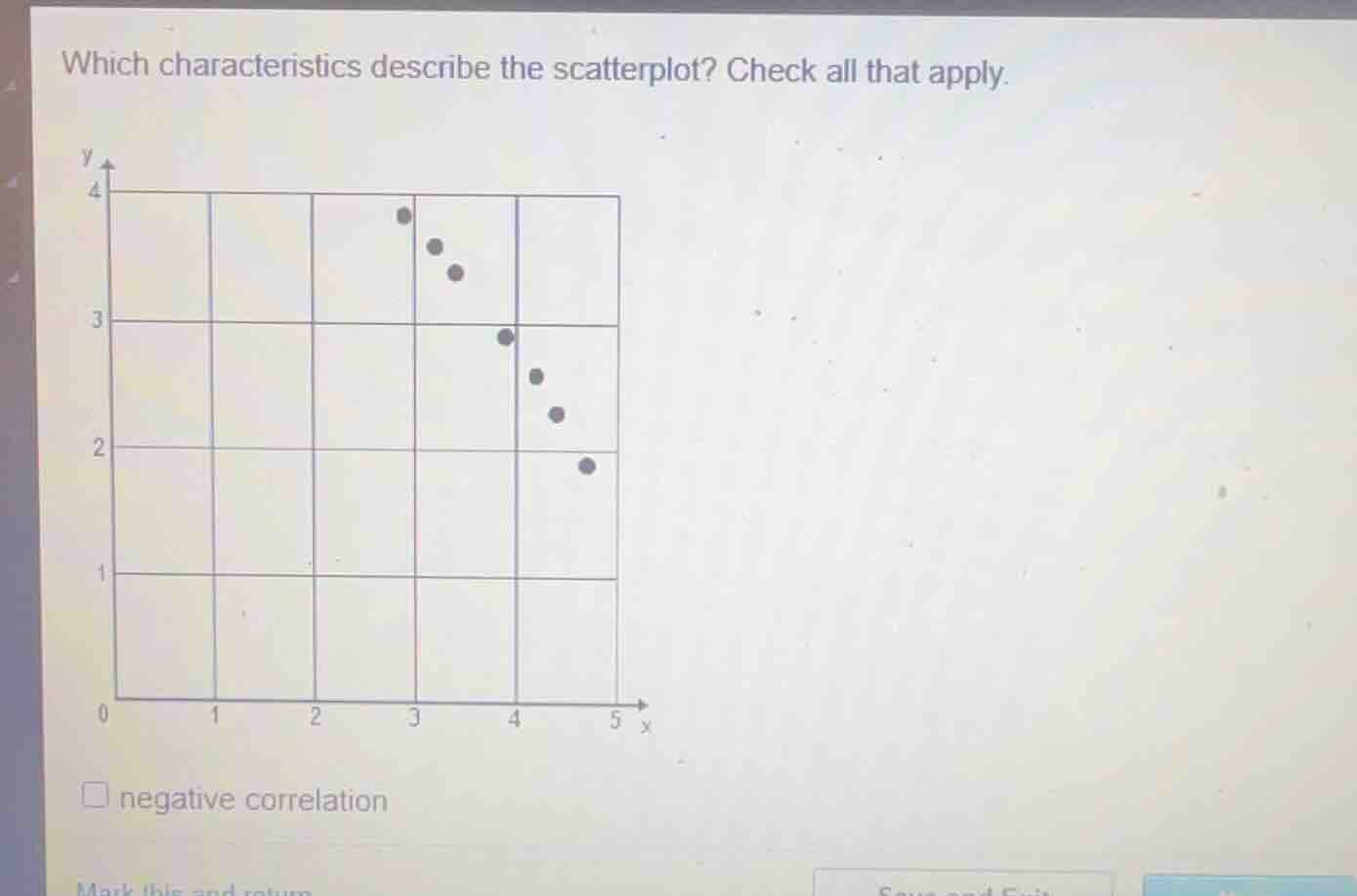 which characteristics describe the scatterplot? check all that apply. n…