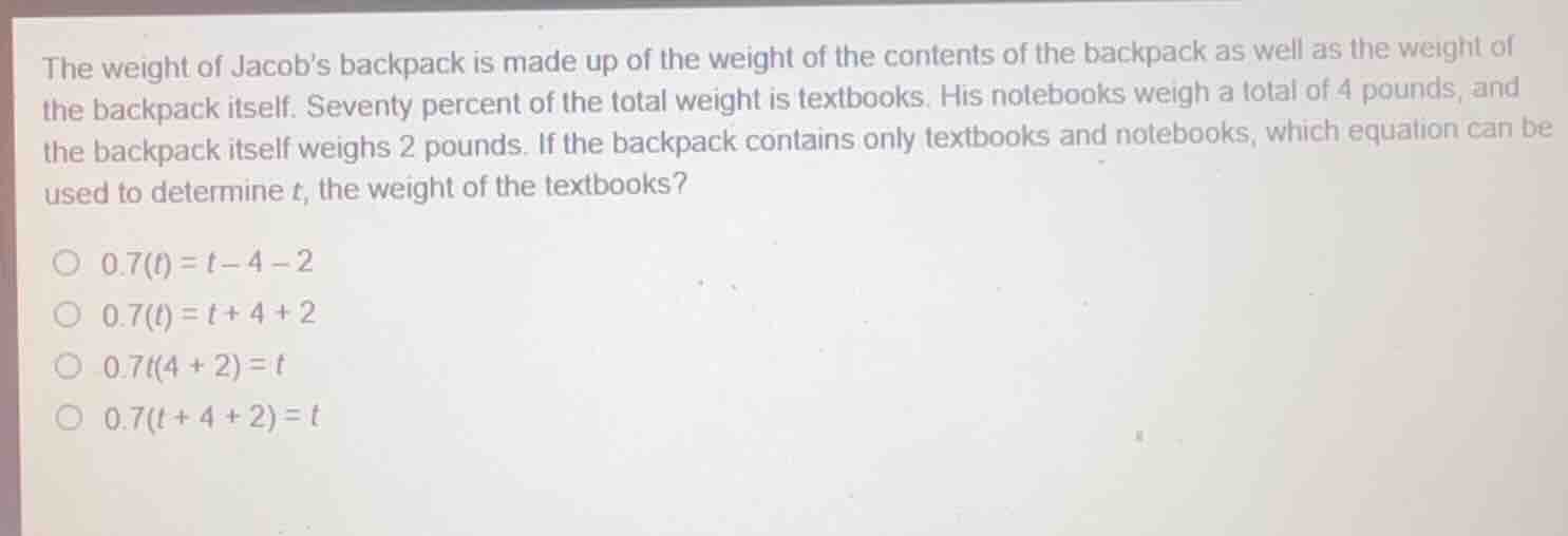 the weight of jacobs backpack is made up of the weight of the contents …