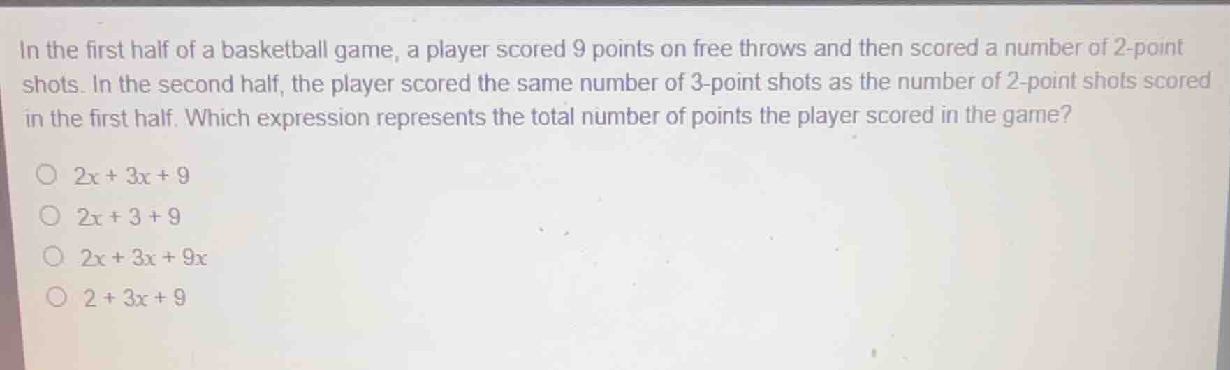 in the first half of a basketball game, a player scored 9 points on fre…