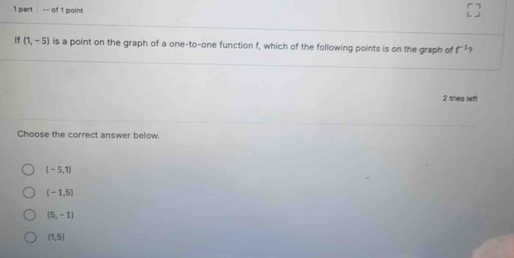if \\((1, -5)\\) is a point on the graph of a one-to-one function \\(f\…