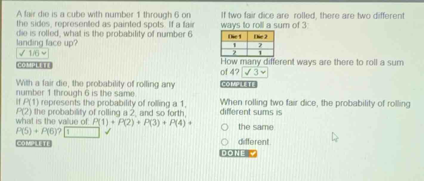 a fair die is a cube with number 1 through 6 on the sides, represented …