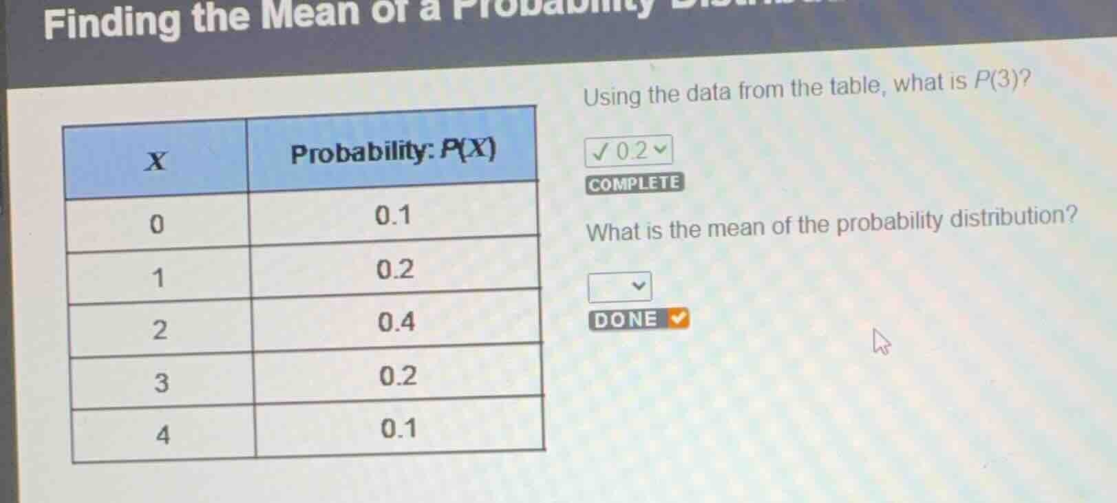 finding the mean of a probability distribution using the data from the …
