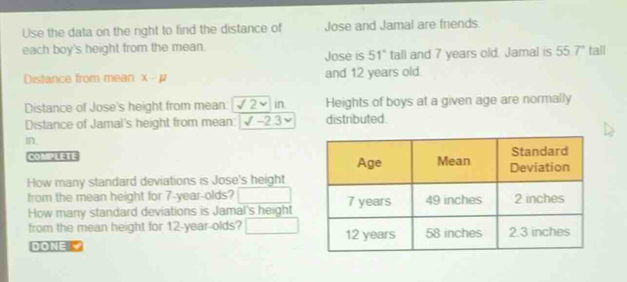 use the data on the right to find the distance of each boys height from…
