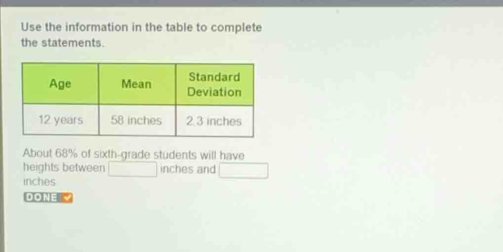 use the information in the table to complete the statements. about 68% …