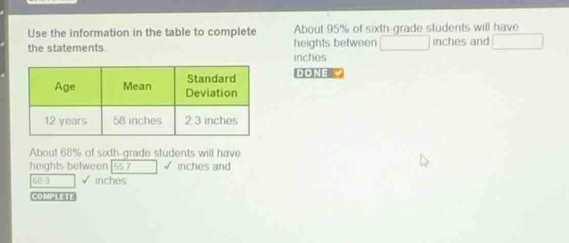 use the information in the table to complete the statements. \\begin{ta…