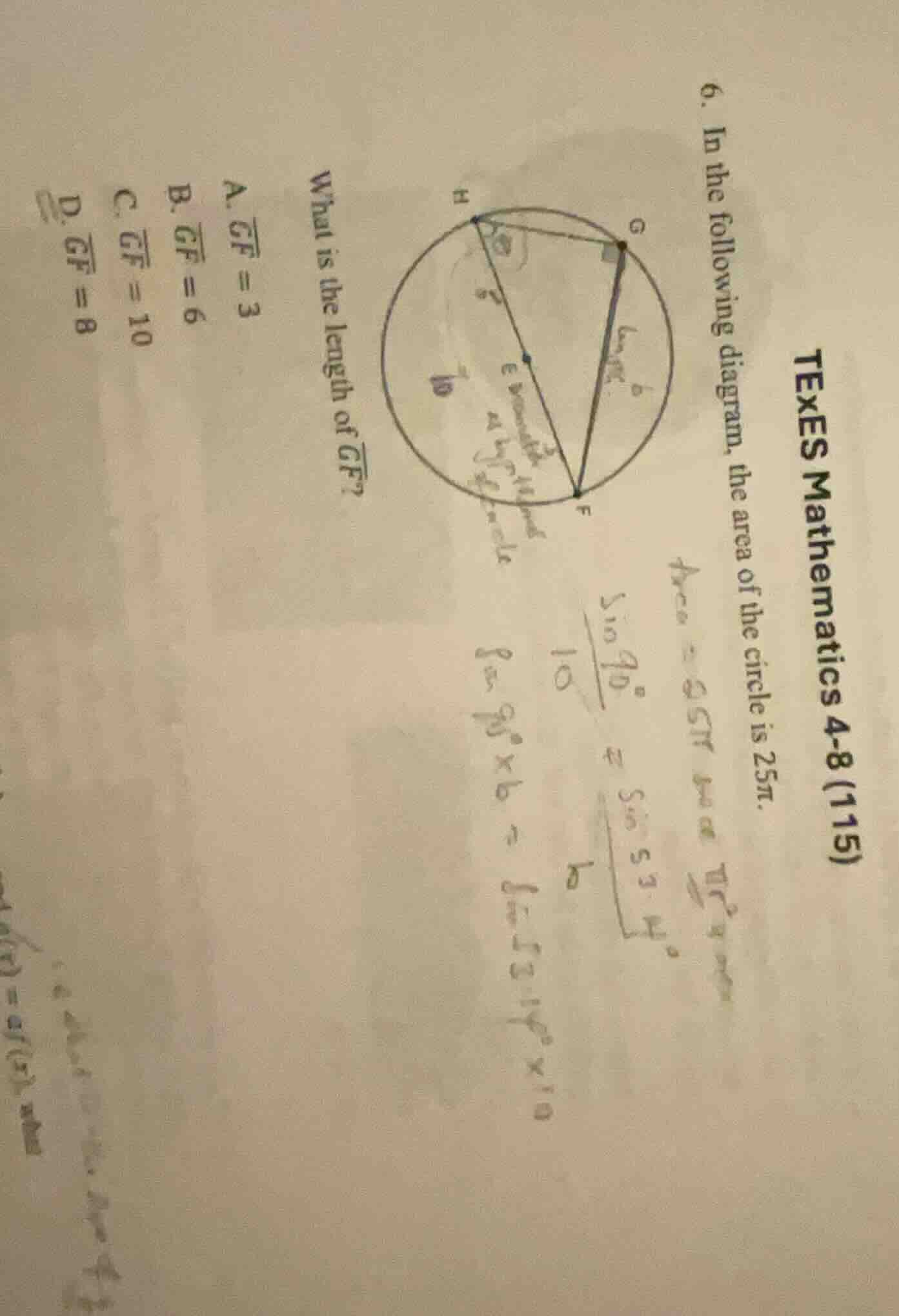 texes mathematics 4-8 (115) 6. in the following diagram, the area of th…