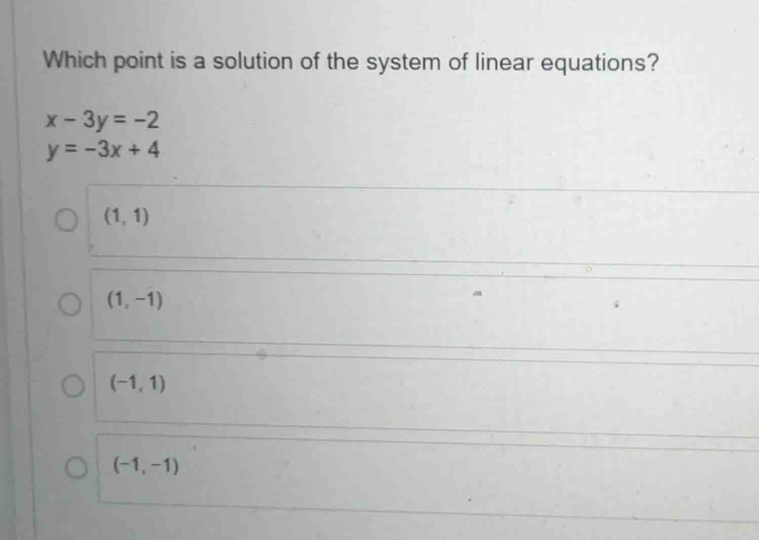 which point is a solution of the system of linear equations? \\(x - 3y …