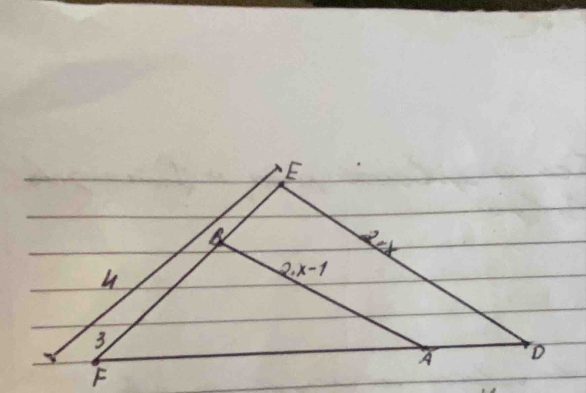 the image shows a geometric diagram with two triangles, \\(\\triangle f…