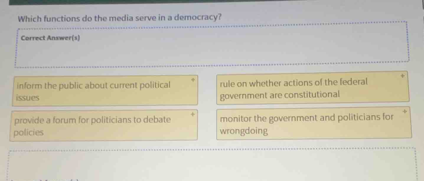 which functions do the media serve in a democracy? correct answer(s) - …
