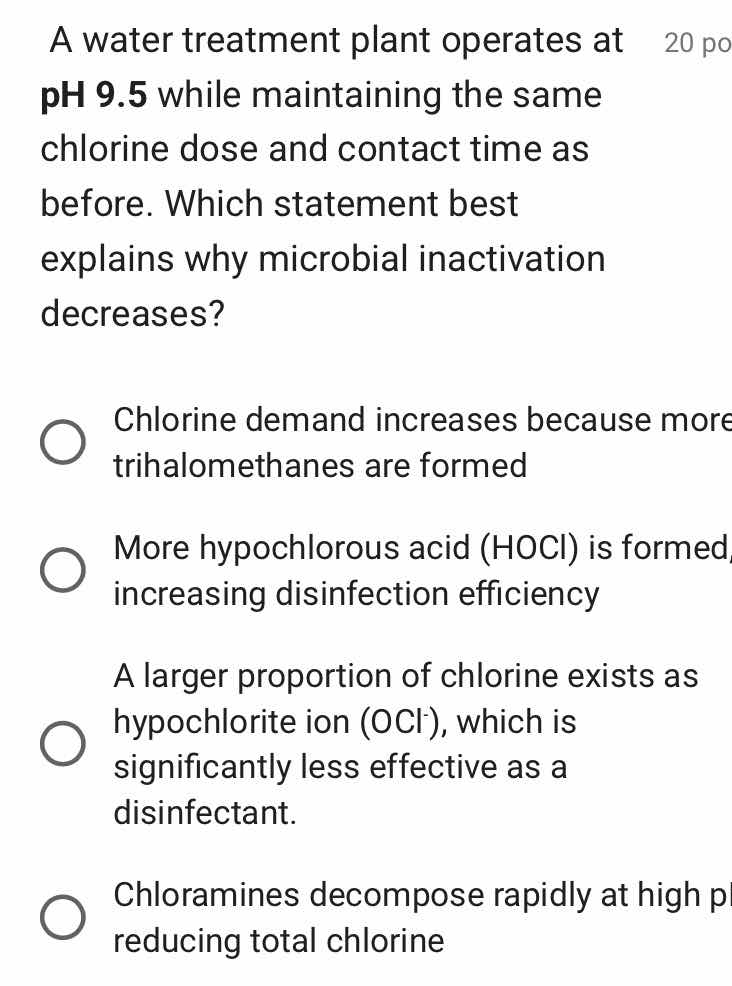 a water treatment plant operates at ph 9.5 while maintaining the same c…