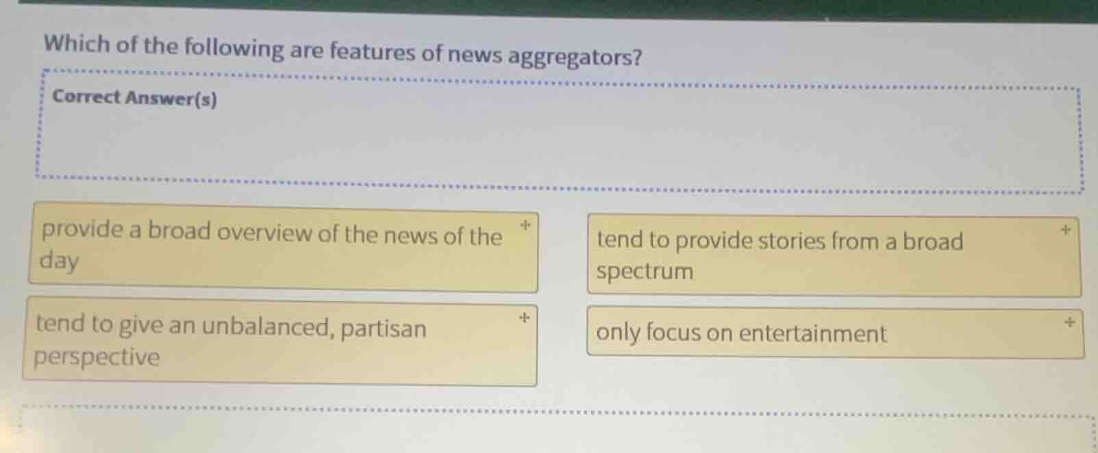 which of the following are features of news aggregators? correct answer…