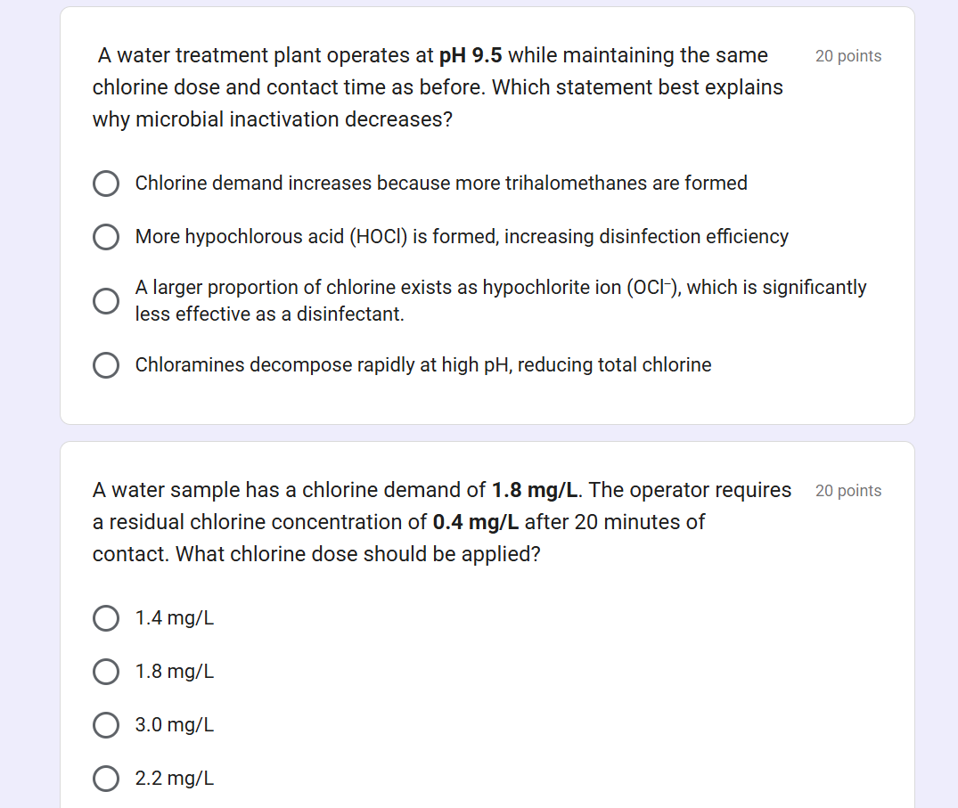 a water treatment plant operates at ph 9.5 while maintaining the same c…