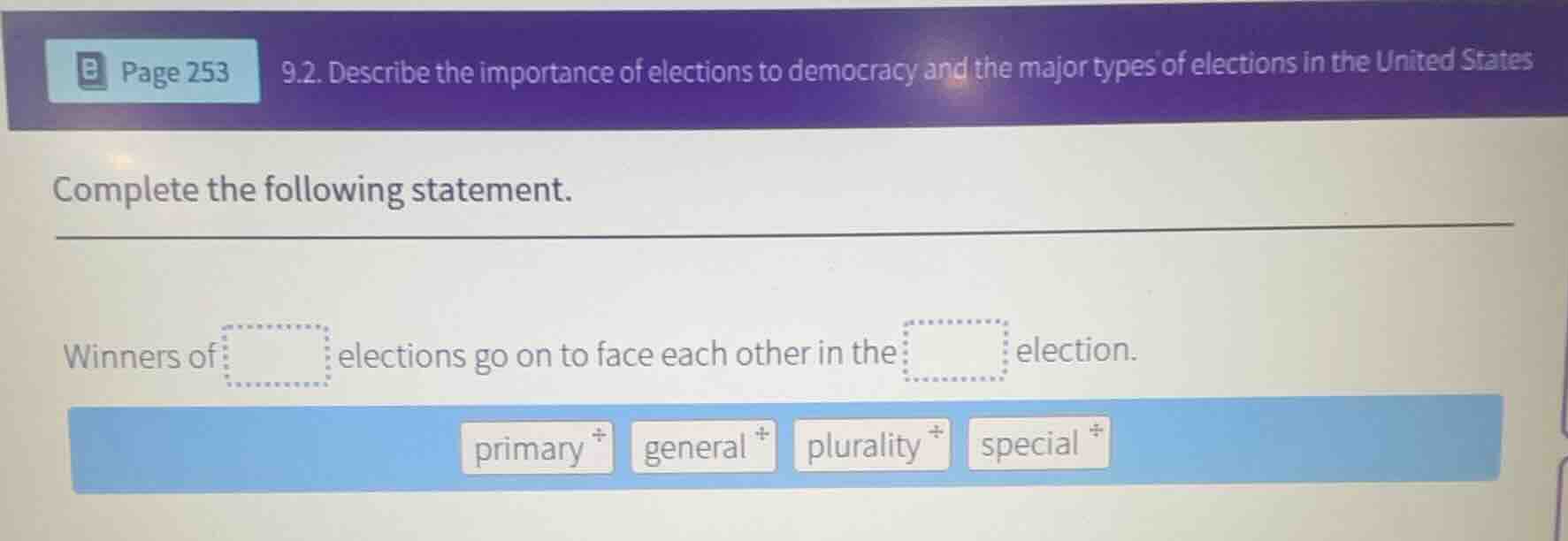 9.2. describe the importance of elections to democracy and the major ty…