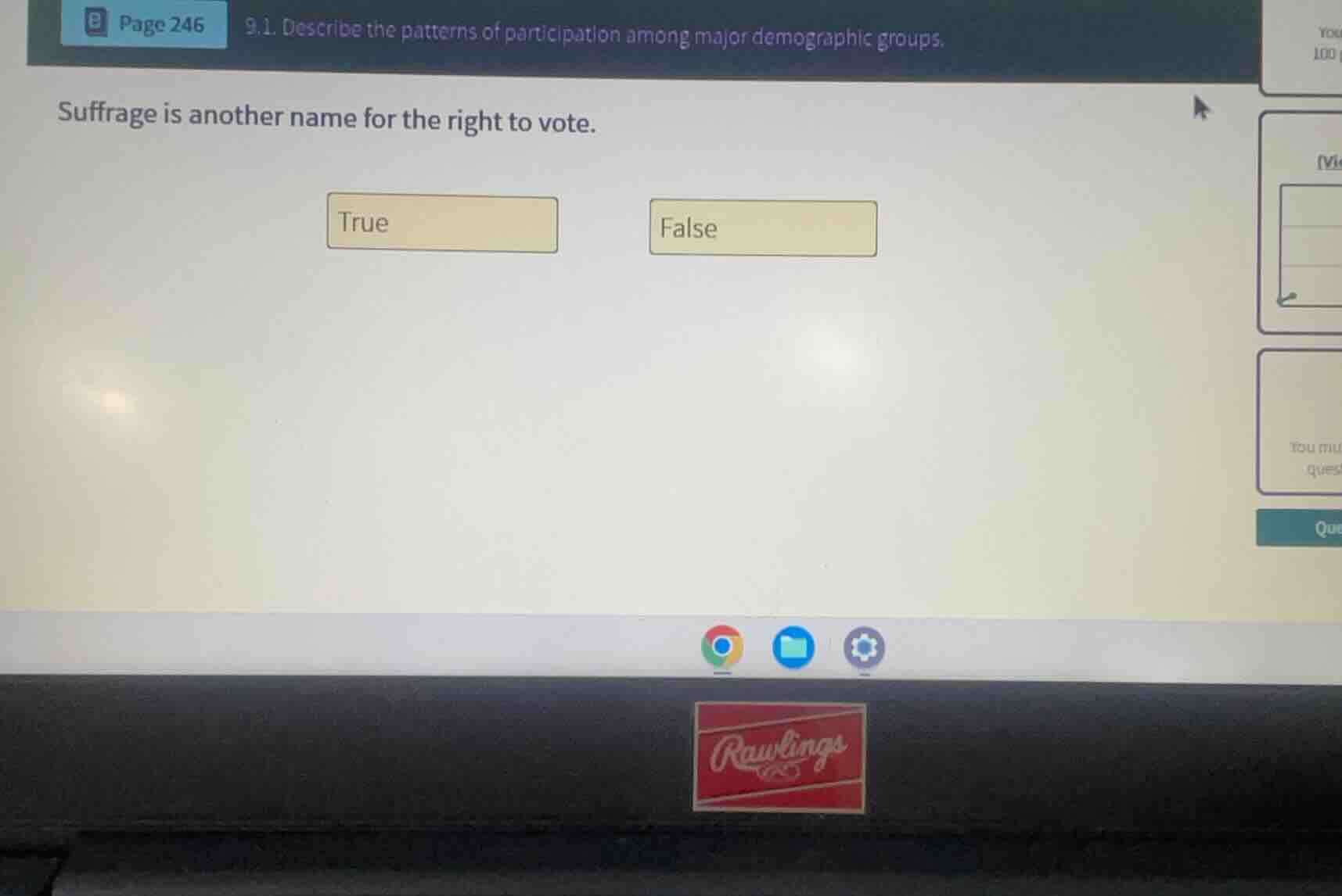suffrage is another name for the right to vote. true false