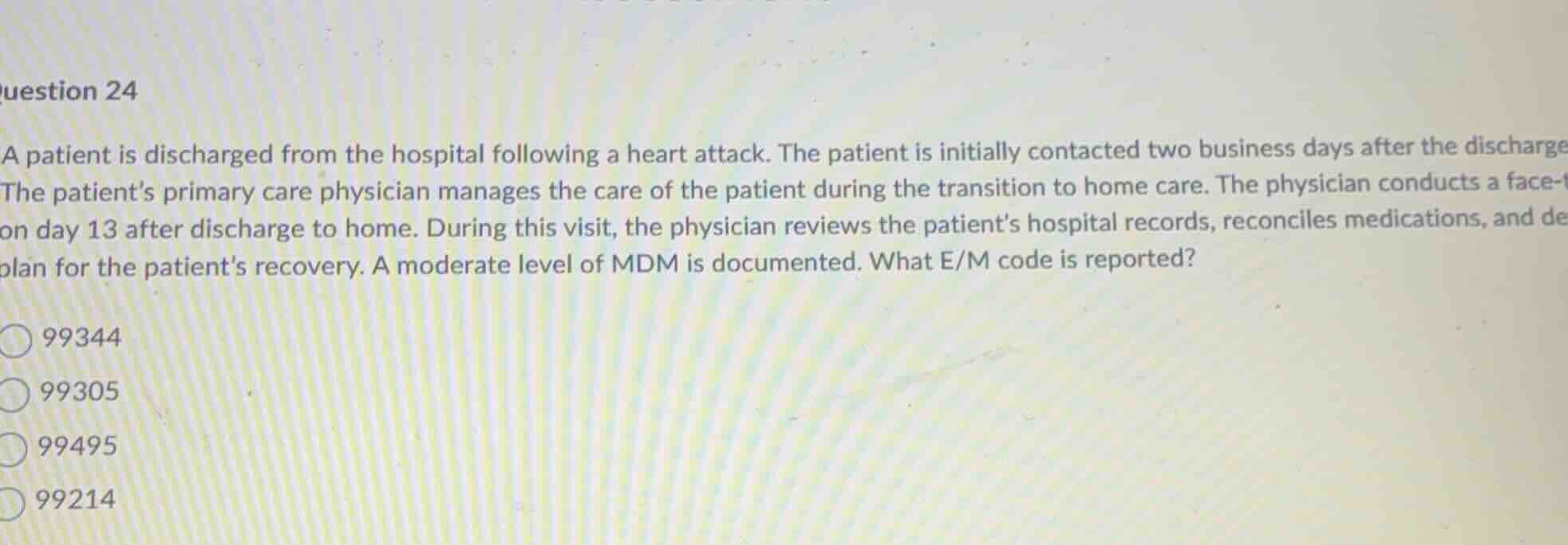 question 24 a patient is discharged from the hospital following a heart…