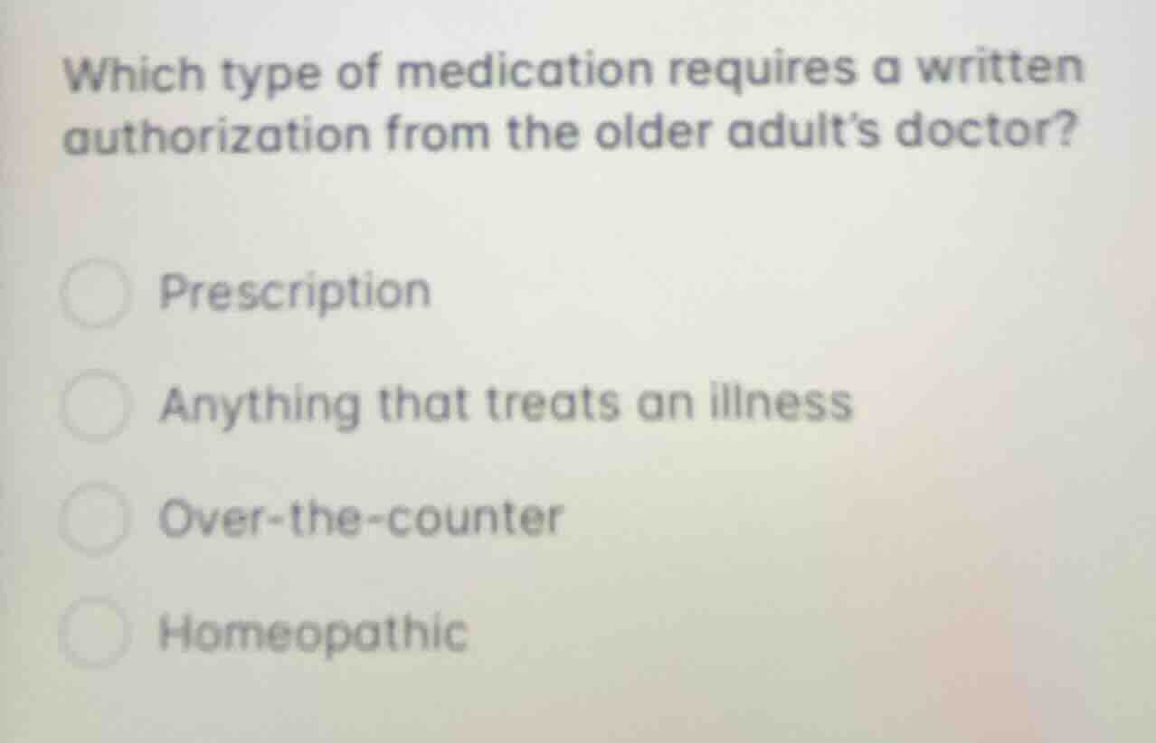 which type of medication requires a written authorization from the olde…