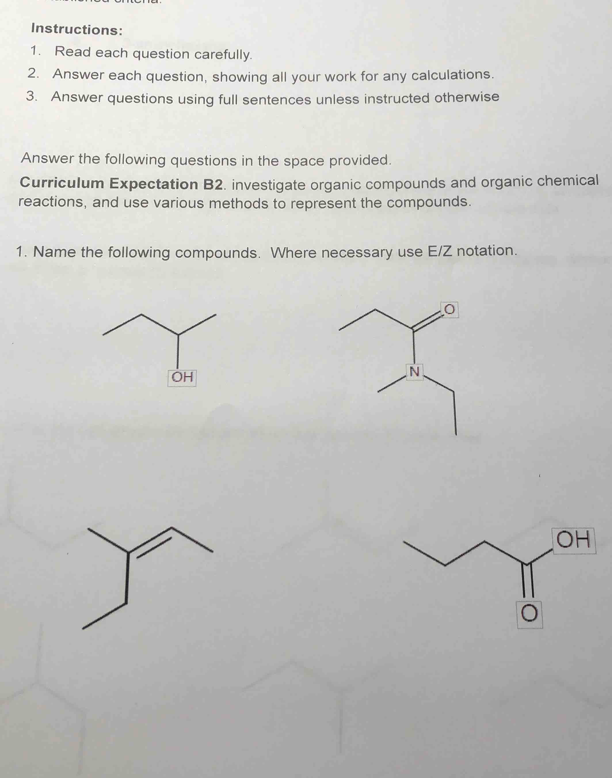 instructions: 1. read each question carefully. 2. answer each question,…