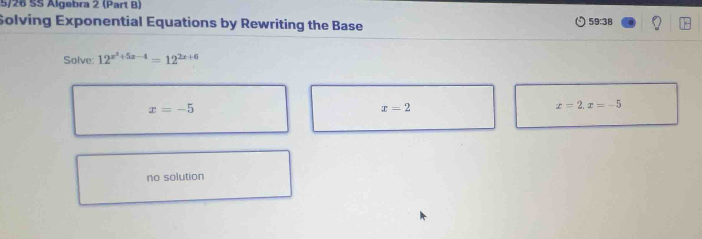 solving exponential equations by rewriting the base solve: \\(12^{x^2+5…