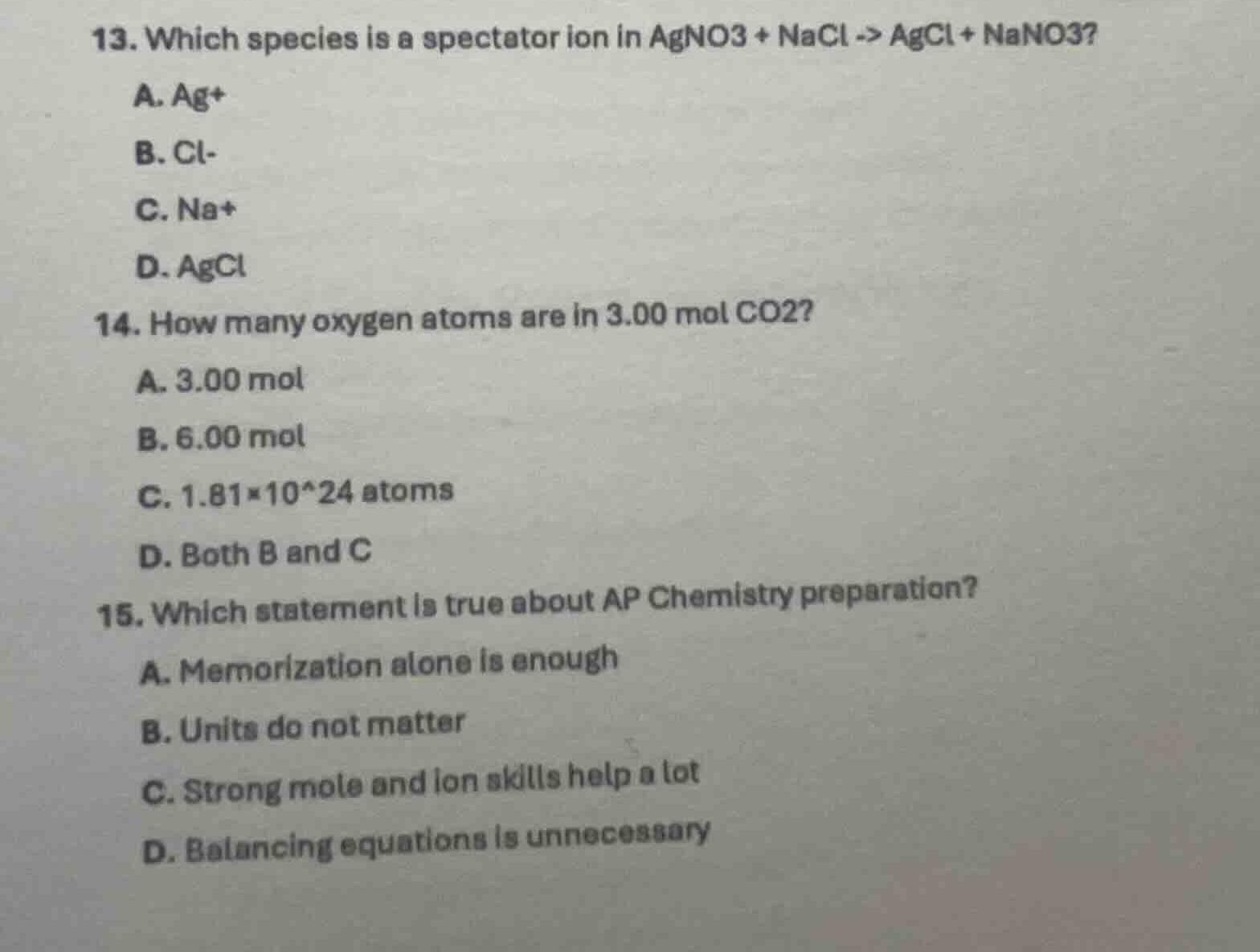 13. which species is a spectator ion in \\(\\text{agno}_3 + \\text{nacl…