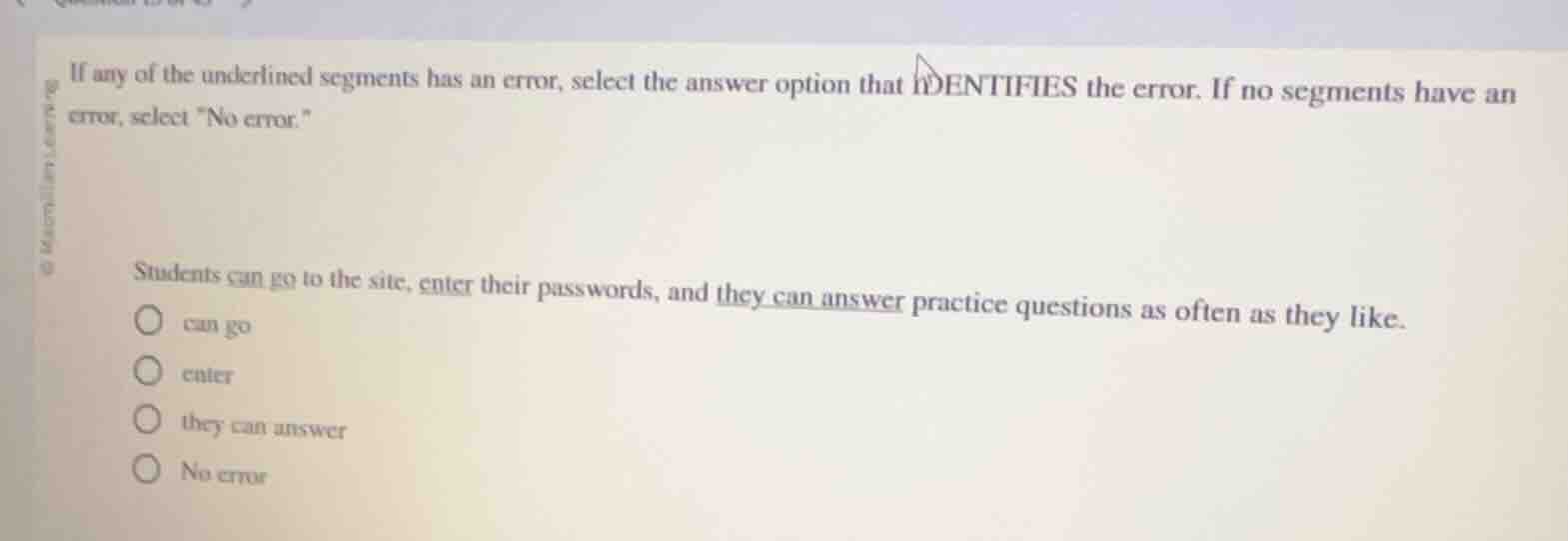 if any of the underlined segments has an error, select the answer optio…