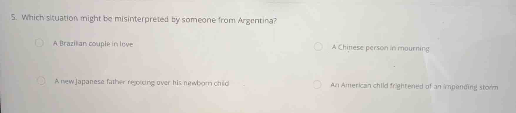 5. which situation might be misinterpreted by someone from argentina? a…