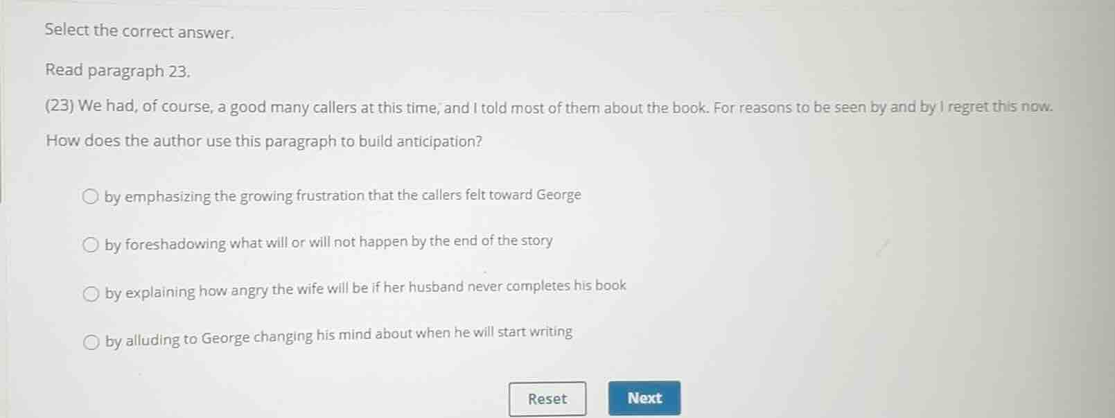 select the correct answer. read paragraph 23. (23) we had, of course, a…