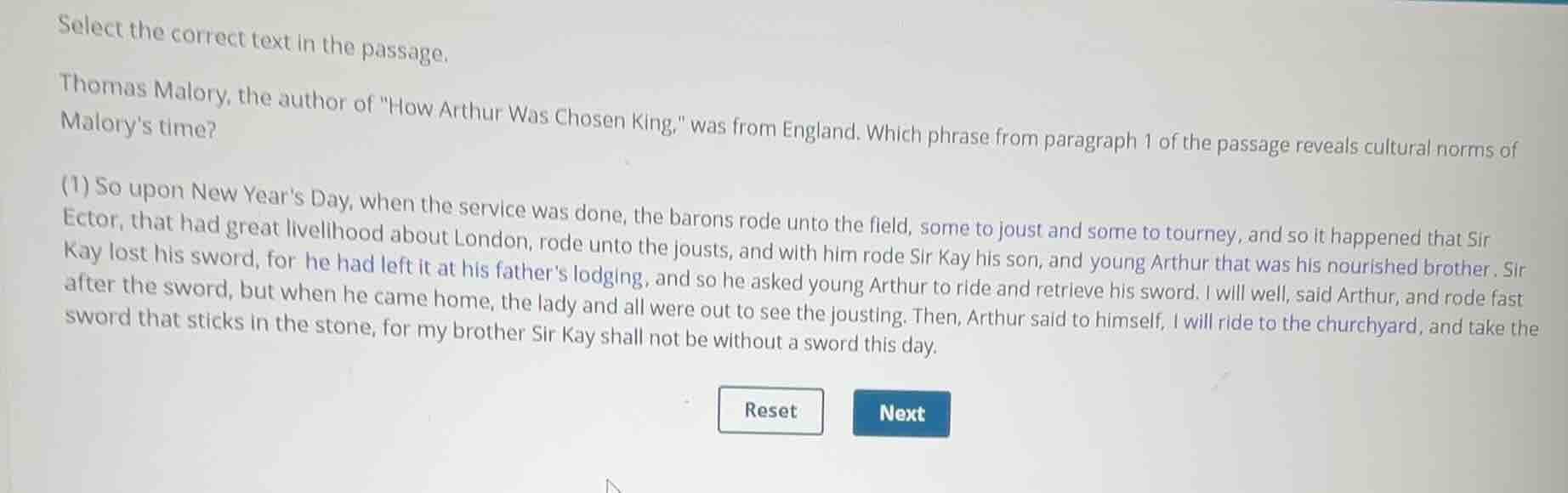 select the correct text in the passage. thomas malory, the author of \h…
