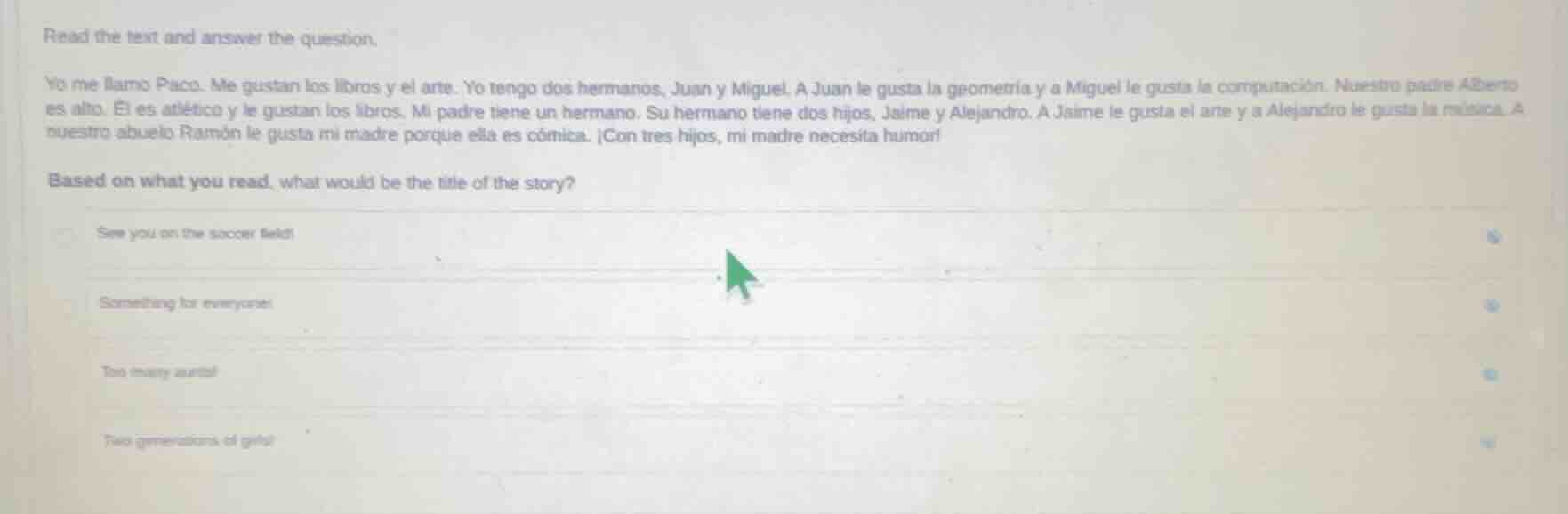 read the text and answer the question. yo me llamo paco. me gustan los …