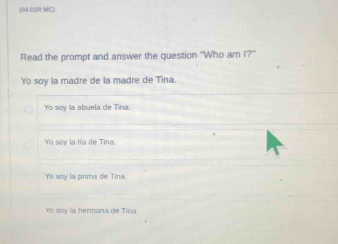 read the prompt and answer the question \who am i?\ yo soy la madre de …